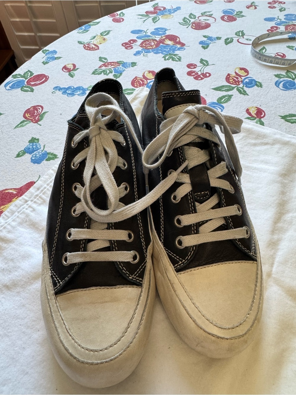 Candace Cooper Black/Cream Low Top Leather Sneakers, Size 13-13.5 (?) (W), 12 M